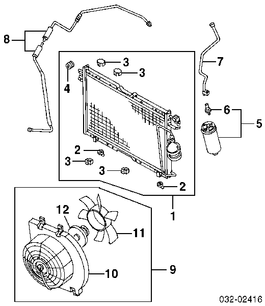 Диффузор радиатора кондиционера, в сборе с крыльчаткой и мотором на Isuzu Rodeo 
