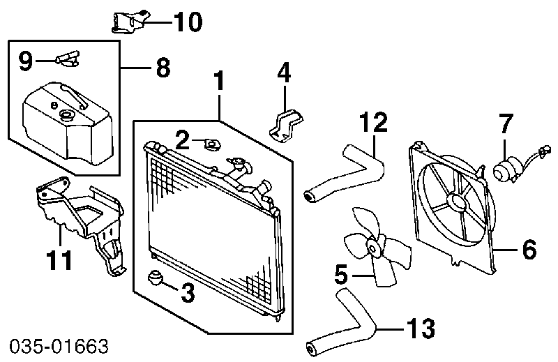 Диффузор радиатора охлаждения, в сборе с мотором и крыльчаткой на Mazda 626 III 
