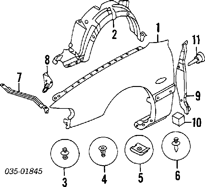 Guarda-barras direito do pára-lama dianteiro para Mazda 626 (GE)