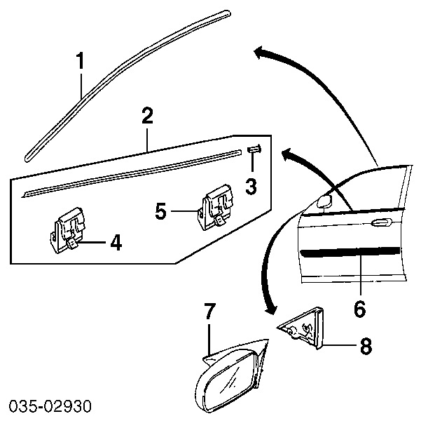 Lameluna de puerta delantera izquierda exterior GD7E50650C MAZDA