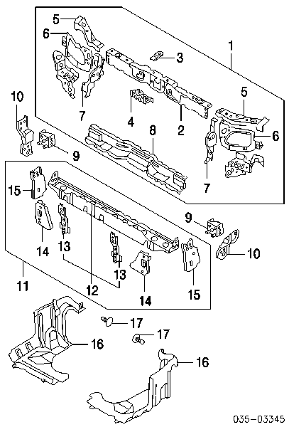 Суппорт радиатора в сборе (монтажная панель крепления фар) на Mazda MPV II 