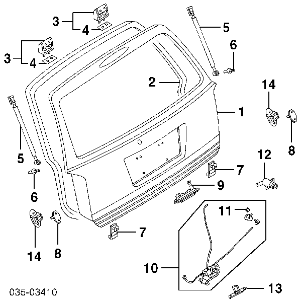 Amortecedor de tampa de porta-malas (de 3ª/5ª porta traseira) para Mazda MPV (LW)