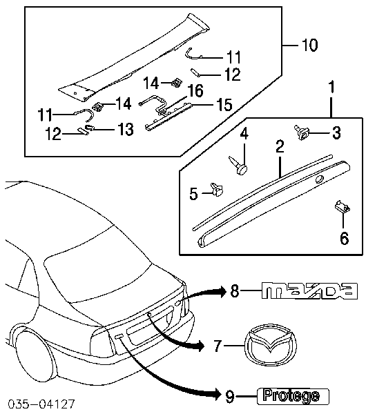 Эмблема крышки багажника (фирменный значок) на Mazda 323 S VI 