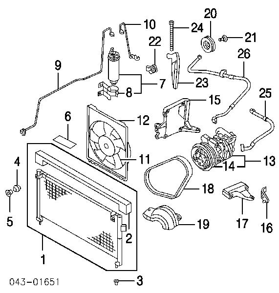 Диффузор радиатора кондиционера, в сборе с крыльчаткой и мотором на Subaru Forester S10, SF