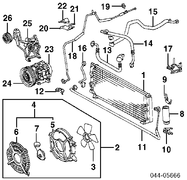 Difusor do radiador de aparelho de ar condicionado, montado com roda de aletas e o motor para Toyota Corolla 