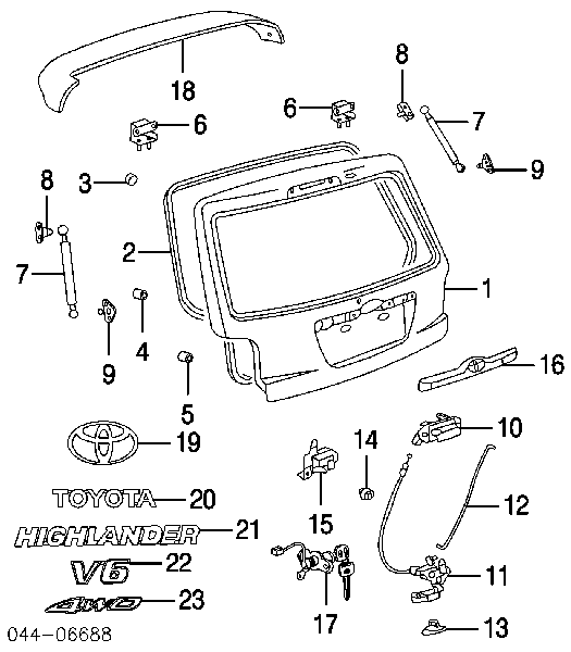 Puxador externo de tampa de porta-malas (de 3ª/5ª porta traseira) para Toyota Highlander 
