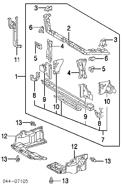 Суппорт радиатора в сборе (монтажная панель крепления фар) на Toyota Matrix 