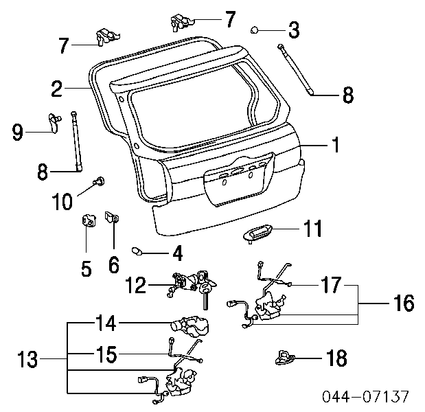 Amortecedor de tampa de porta-malas (de 3ª/5ª porta traseira) para Toyota Corolla (E12U)