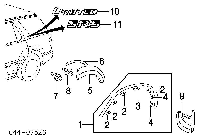 Cápsula (prendedor) de expansor de arco do pára-lama para Toyota FORTUNER (N5, N6)