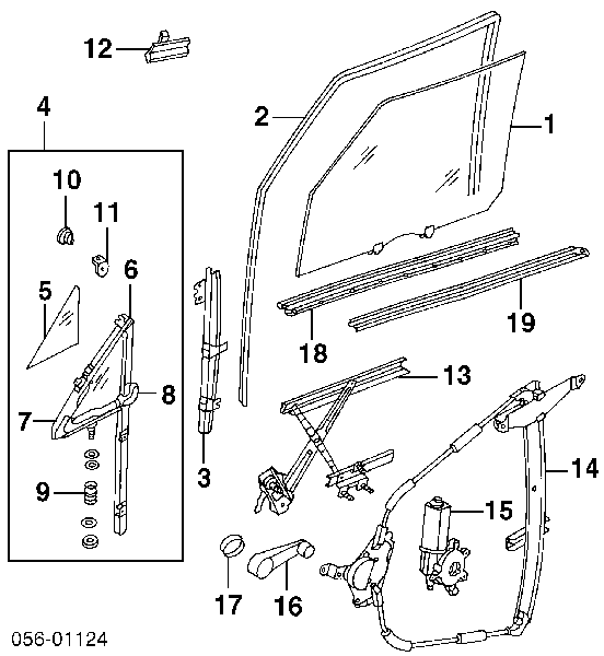 8970935310 Isuzu mecanismo de acionamento de vidro da porta dianteira direita