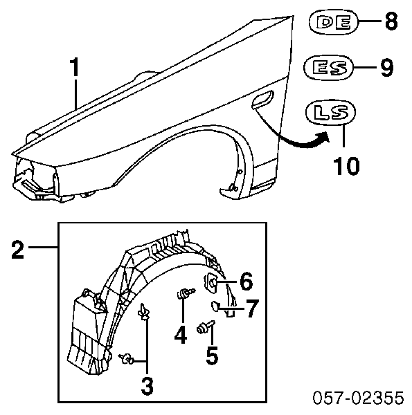 Guarda-barras esquerdo do pára-lama dianteiro para Mitsubishi Lancer (CK/PA)