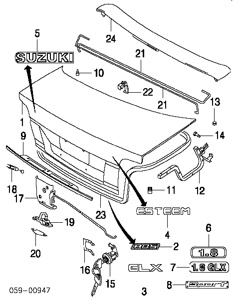 Крышка багажника на Suzuki Baleno EG