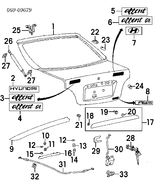 AK1506OE Hyundai/Kia amortecedor de tampa de porta-malas (de 3ª/5ª porta traseira)