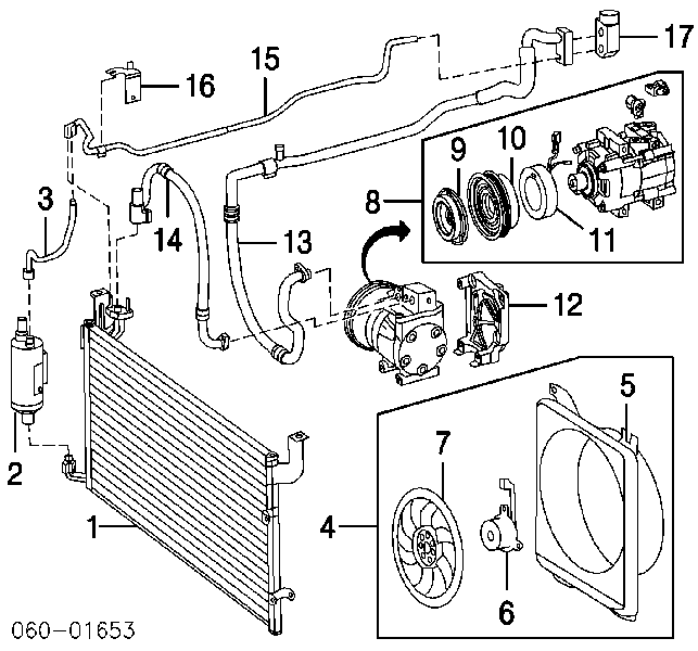 Difusor do radiador de aparelho de ar condicionado, montado com roda de aletas e o motor para Hyundai Sonata (EU4)