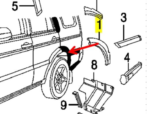 Expansor direito (placa sobreposta) de arco do pára-lama traseiro para Land Rover Discovery (LJ ,LT)
