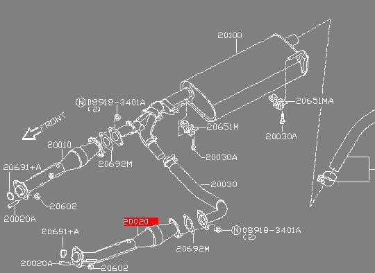 20020EA200 Nissan silenciador, parte dianteira