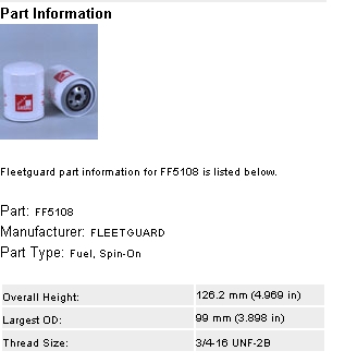 FF5108 Fleetguard filtro de óleo