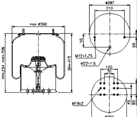 Coxim pneumático (suspensão de lâminas pneumática) do eixo 1016003 Diesel Technic