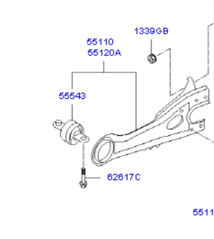 552802H000 Hyundai/Kia braço oscilante (tração longitudinal inferior direito de suspensão traseira)