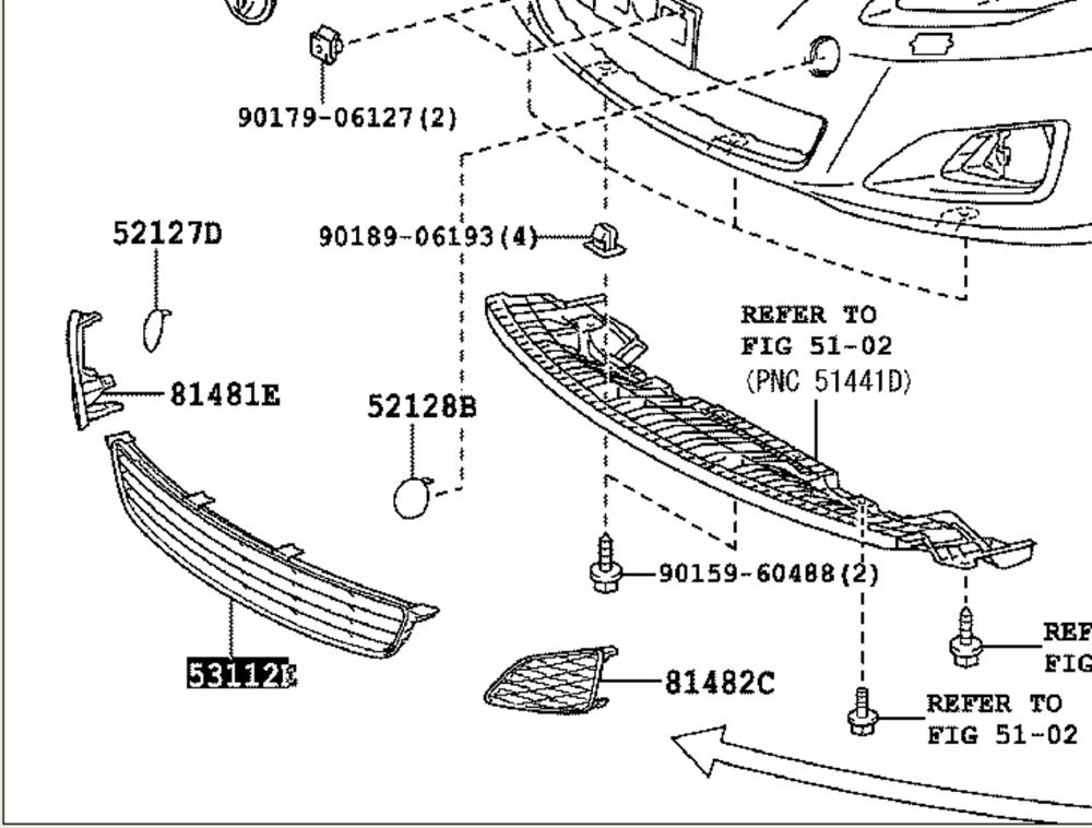 5311212130 Toyota решетка бампера переднего