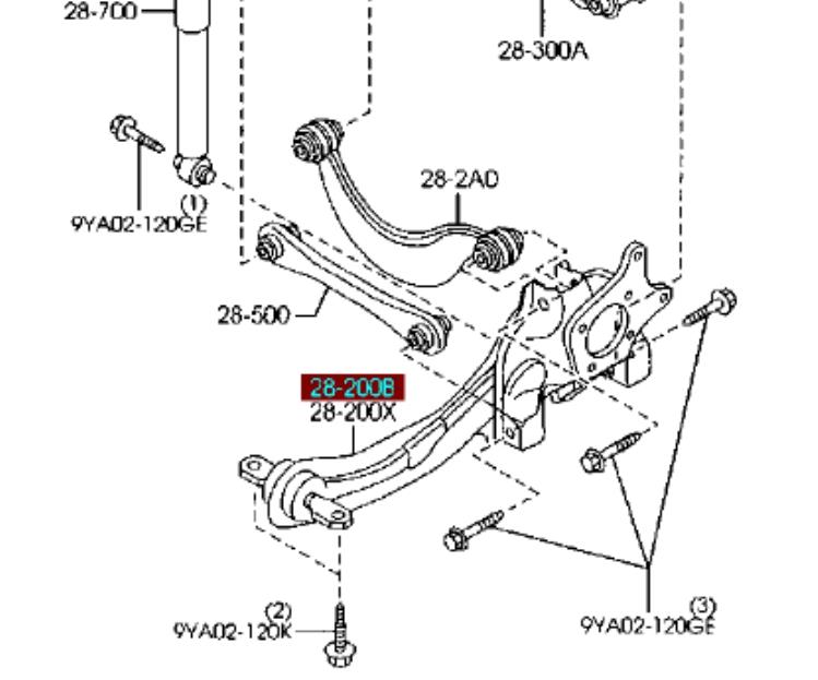 Braço oscilante (tração) longitudinal inferior direito de suspensão traseira para Mazda 3 (BK12)
