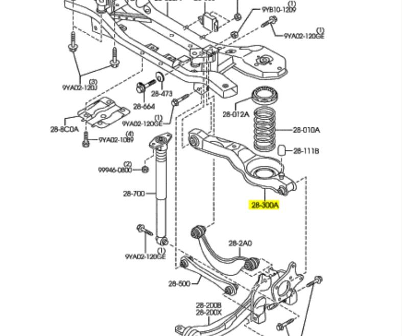 B37F28300A Mazda braço oscilante inferior esquerdo de suspensão traseira/direita