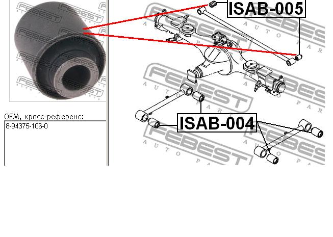 ISAB005 Febest bloco silencioso traseiro de braço oscilante transversal