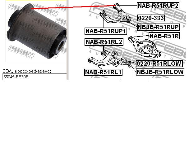 NAB-R51RUP2 Febest bloco silencioso do braço oscilante superior traseiro