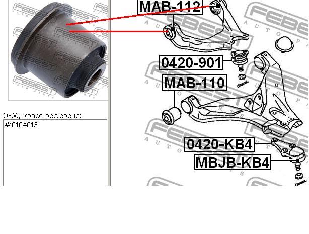 MAB-112 Febest bloco silencioso dianteiro do braço oscilante superior