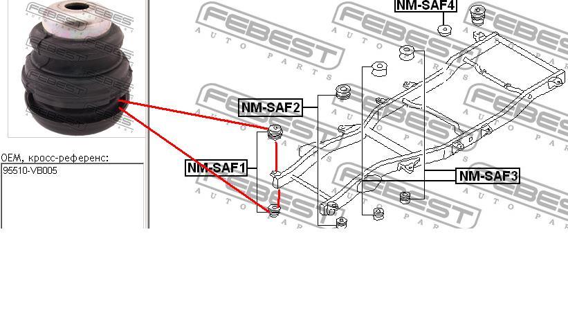 95510VB005 Nissan coxim de chassi (de fixação de carroçaria)