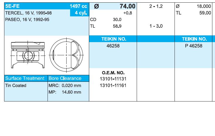 46258050 Teikin поршень (комплект на мотор, 2-й ремонт (+0,50))