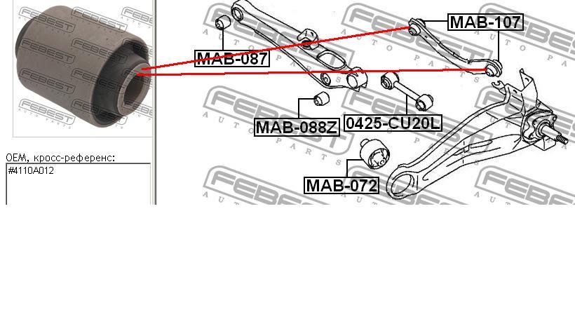 Bloco silencioso do braço oscilante superior traseiro para Mitsubishi Lancer (CY_A, CZ_A)