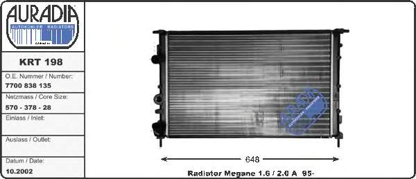 KRT198 Auradia radiador de esfriamento de motor