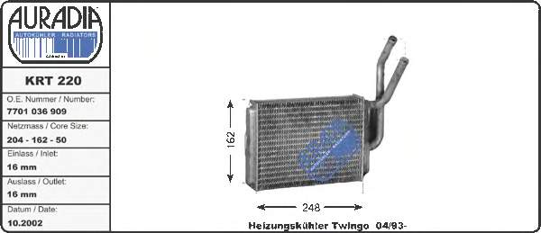 Радиатор печки KRT220 Auradia