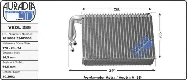 Vaporizador de aparelho de ar condicionado 350125 Kale