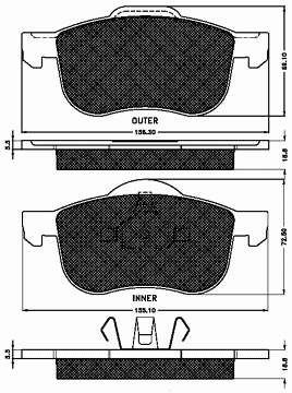 Sapatas do freio dianteiras de disco Volvo S60 1 RS, RH