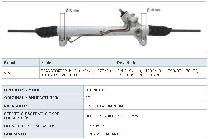 Cremalheira da direção para Volkswagen Transporter (70XB, 70XC, 7DB, 7DW)