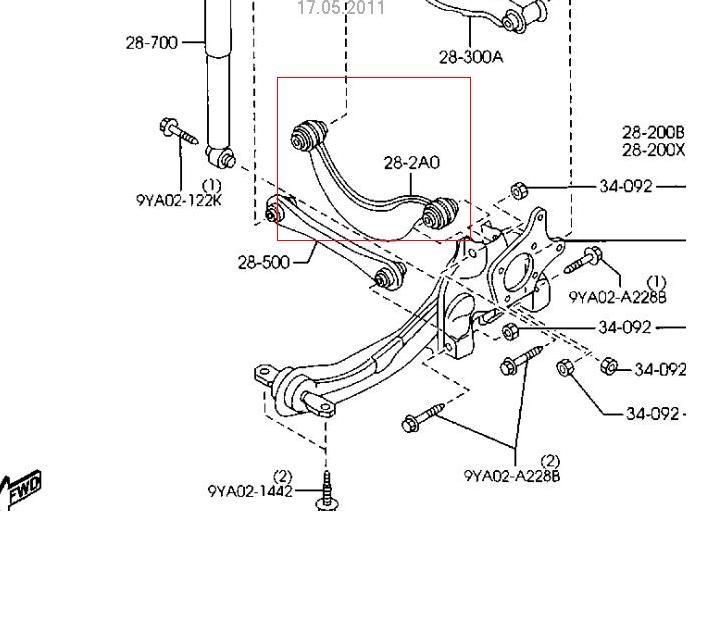 BP4K28C10 Mazda braço oscilante superior esquerdo/direito de suspensão traseira