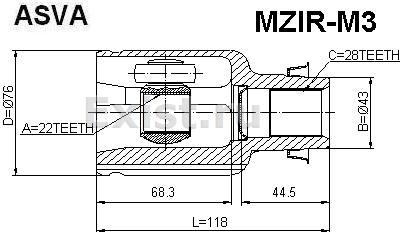 Junta homocinética interna dianteira direita para Mazda 3 (BK14)