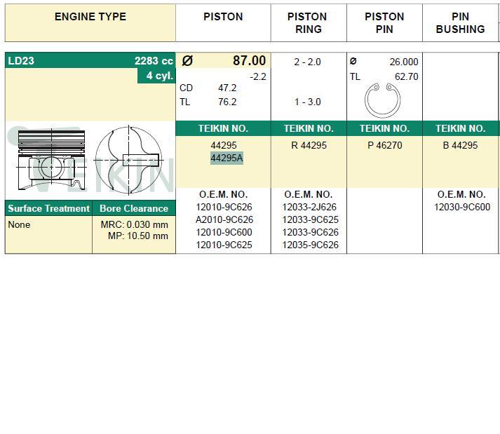Поршень на 1 цилиндр 44296AGSTD Teikin