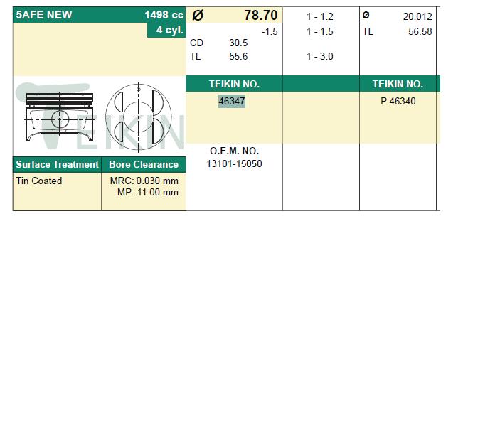 46347STD Teikin pistão (kit para um motor, STD)