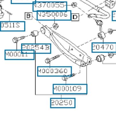 20250FG041 Subaru braço oscilante inferior esquerdo de suspensão traseira/direita