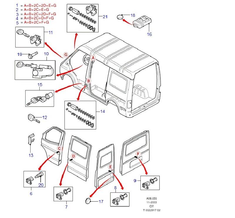 Личинки замков, комплект 1C1AV22050KA Ford