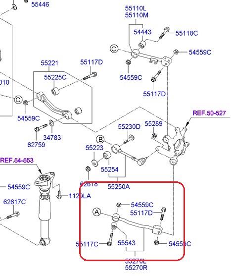 552702M101 Hyundai/Kia Тяга продольная задней подвески, левая