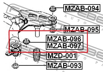 MZAB096 Febest bloco silencioso de viga traseira (de plataforma veicular)