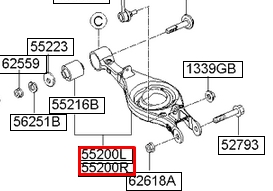 552103T500 Hyundai/Kia braço oscilante inferior esquerdo de suspensão traseira