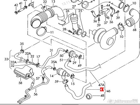 Патрубок системы управления турбиной на Audi TT 8N3
