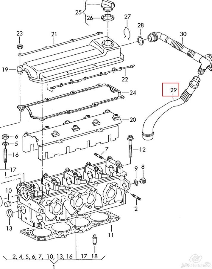 06B103217M VAG cano derivado de ventilação de cárter (de separador de óleo)