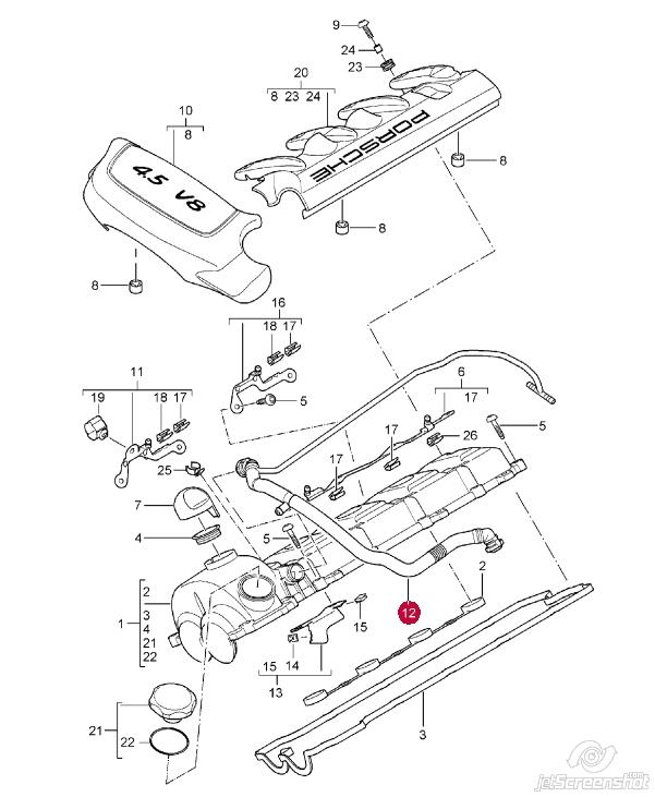 94810721502 Porsche cano derivado de ventilação de cárter (de separador de óleo)