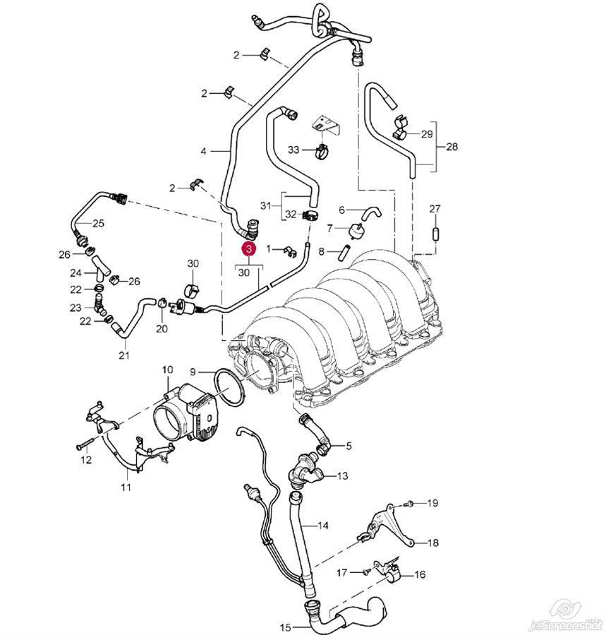 94811020201 Porsche cano derivado de ventilação de cárter (de separador de óleo)